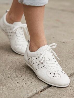 Splendid Jenn Laser-Cut White Leather Lace-Up Sneakers